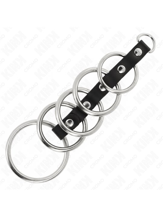 Kink - Quintuple Metal and Genuine Leather Cock Ring from 3.2 to 5 cm