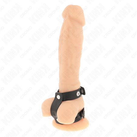 Kink - Anello Fallico Doppio in Vera Pelle con Chiusura a Pressione
