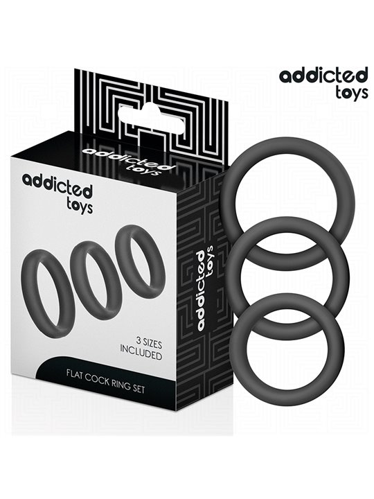 Addicted Toys - Set of 3 Flat Silicone Cock Rings in Black