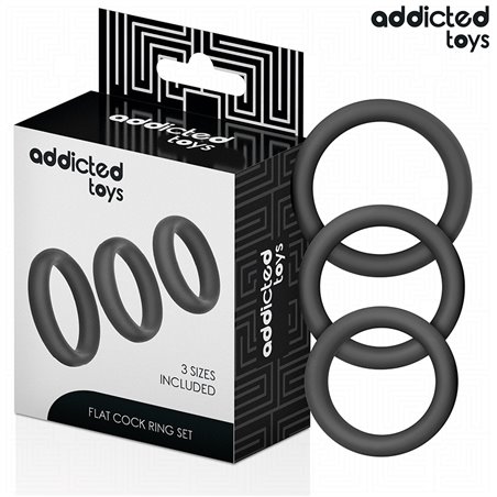 Addicted Toys - Set of 3 Flat Silicone Cock Rings in Black