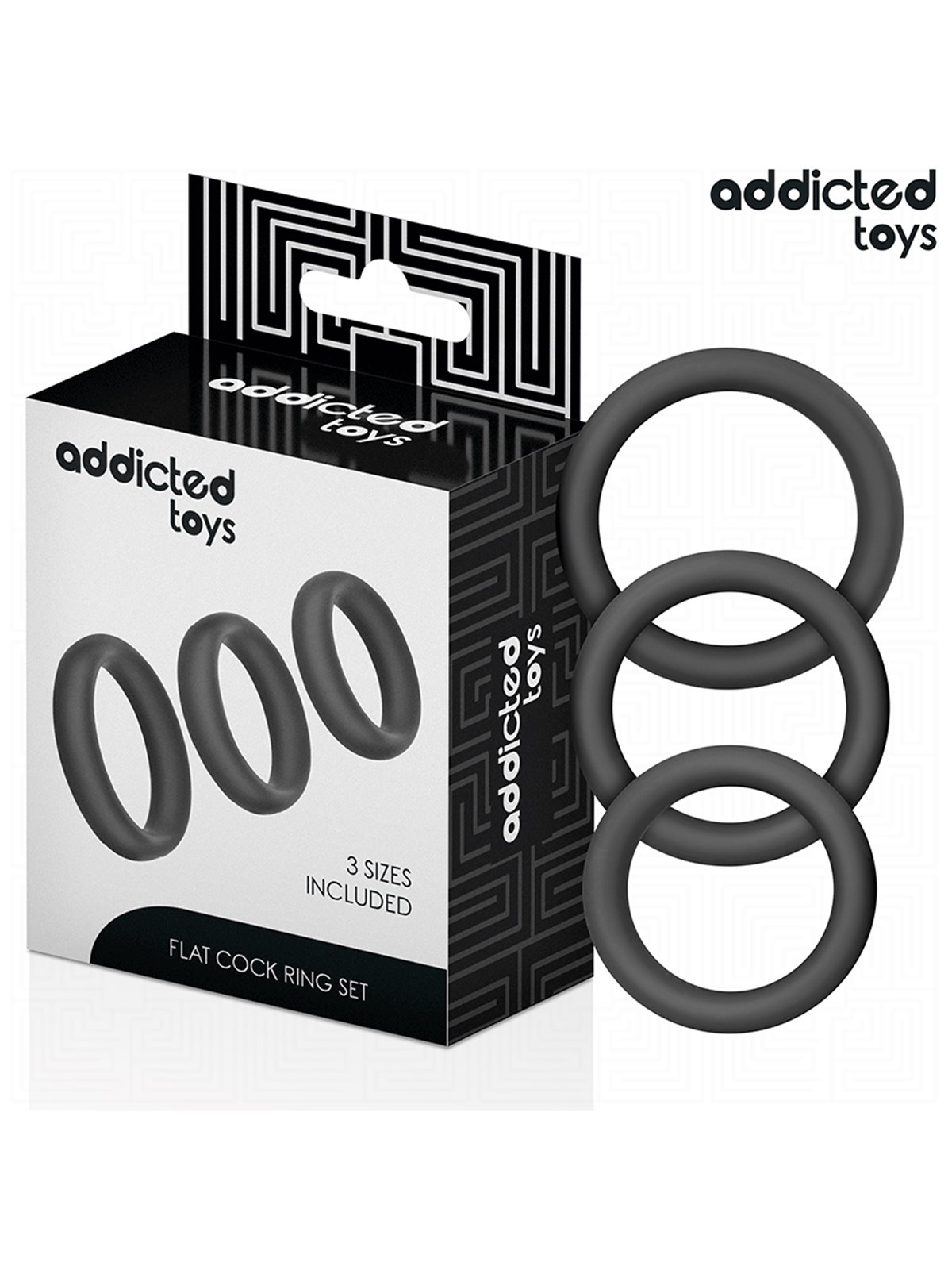 Addicted Toys - Set of 3 Flat Silicone Cock Rings in Black