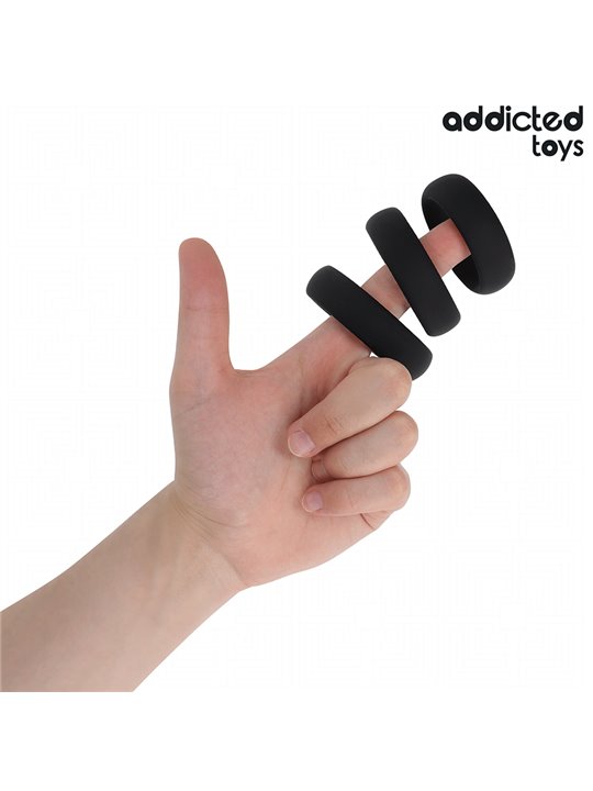 Addicted Toys - Set of 3 Flat Silicone Cock Rings in Black
