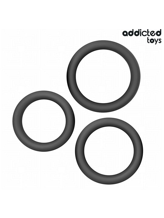 Addicted Toys - Set of 3 Flat Silicone Cock Rings in Black