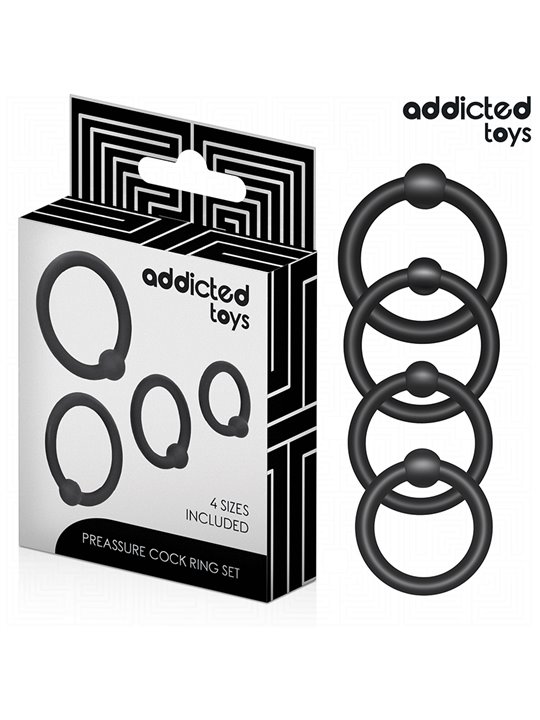 Addicted Toys - Set of 4 Silicone Pressure Cock Rings in Black