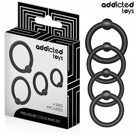 Addicted Toys - Set di 4 Anelli Fallici in Silicone a Pressione Nero