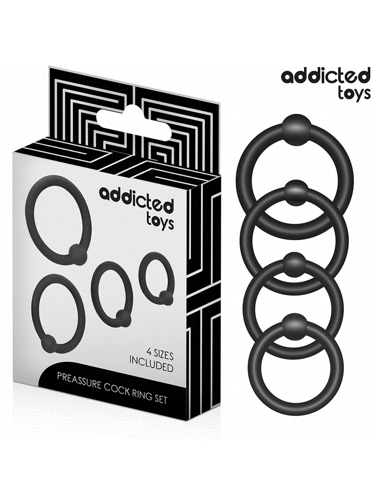 Addicted Toys - Set of 4 Silicone Pressure Cock Rings in Black