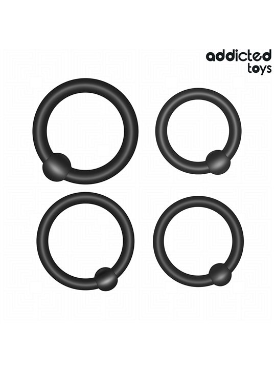 Addicted Toys - Set di 4 Anelli Fallici in Silicone a Pressione Nero