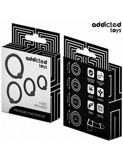 Addicted Toys - Set of 4 Silicone Pressure Cock Rings in Black