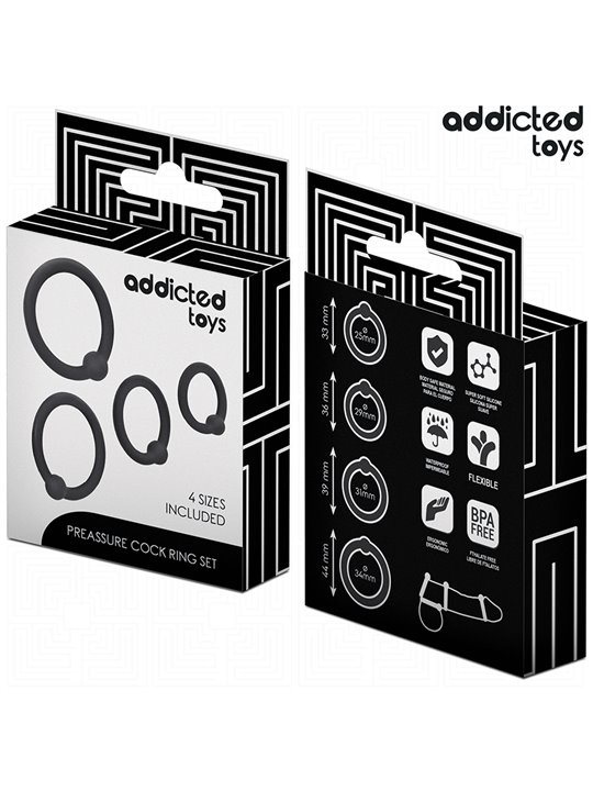 Addicted Toys - Set of 4 Silicone Pressure Cock Rings in Black