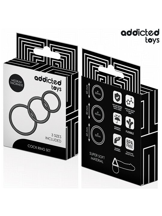 Addicted Toys - Set di 3 Anelli Fallici in Silicone Mod 2 Nero