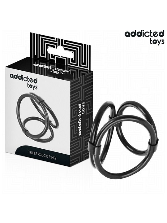Addicted Toys - Thin Triple Silicone Cock Ring Black