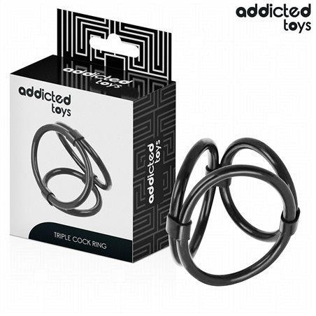 Addicted Toys - Thin Triple Silicone Cock Ring Black