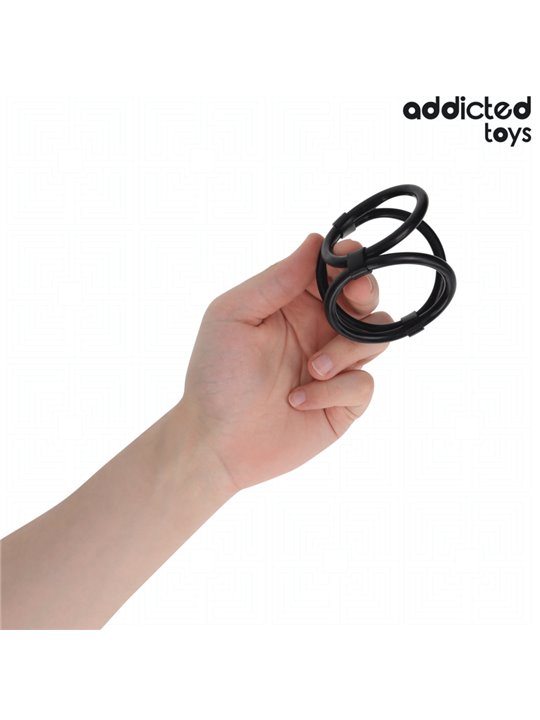 Addicted Toys - Thin Triple Silicone Cock Ring Black
