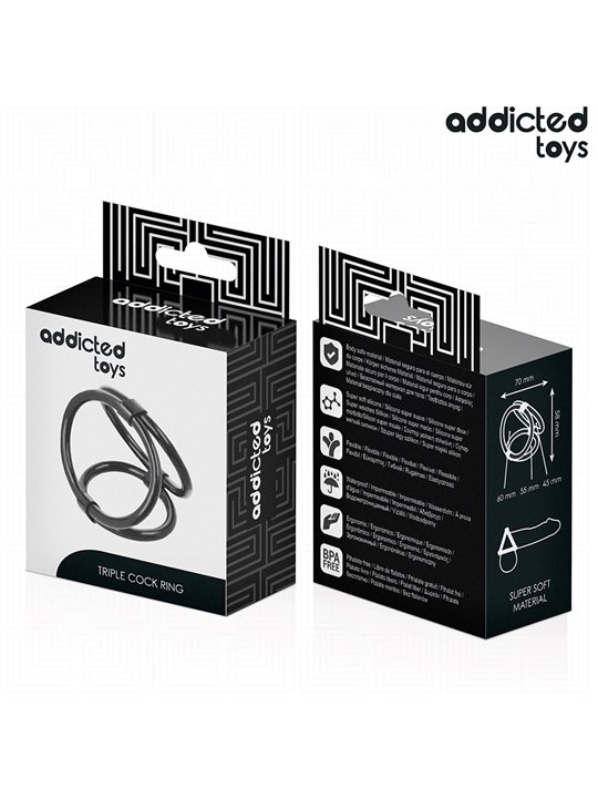 Addicted Toys - Thin Triple Silicone Cock Ring Black
