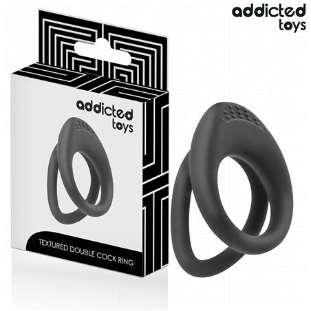 Addicted Toys - Doppio Anello Fallico in Silicone Nero con Texture