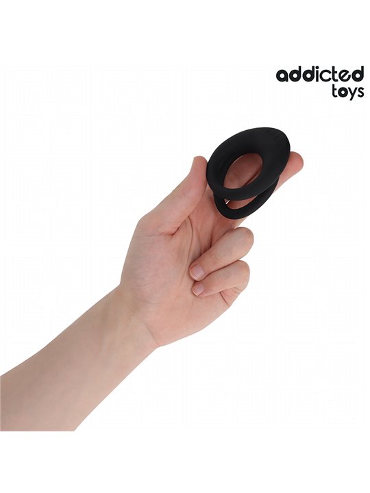Addicted Toys - Doppio Anello Fallico in Silicone Nero con Texture