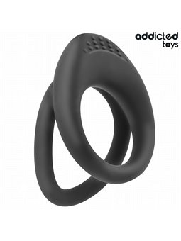 Addicted Toys - Doppio Anello Fallico in Silicone Nero con Texture
