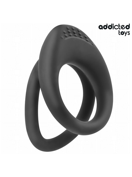 Addicted Toys - Doppio Anello Fallico in Silicone Nero con Texture