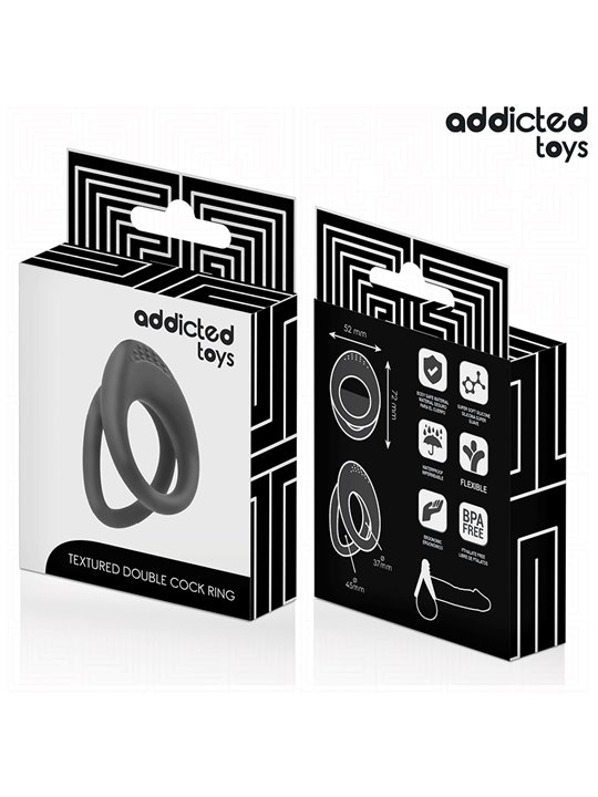Addicted Toys - Doppio Anello Fallico in Silicone Nero con Texture