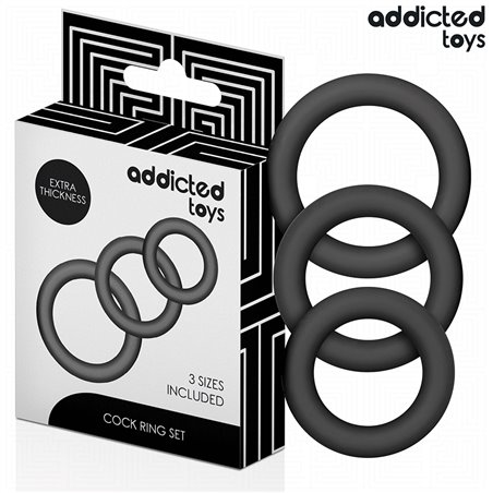 Addicted Toys - Set di 3 Anelli Fallici in Silicone Mod 1 Nero