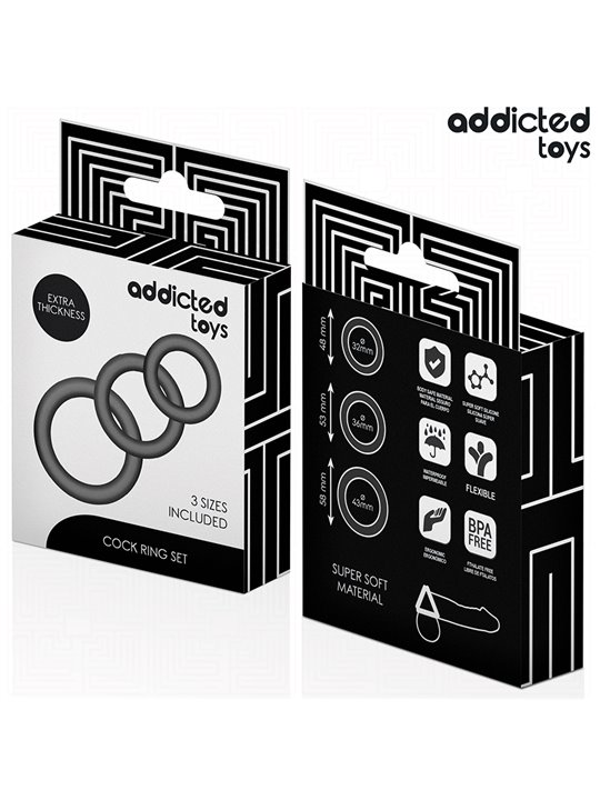 Addicted Toys - Set of 3 Silicone Cock Rings Mod 1 in Black