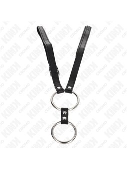 Kink - Doppio Anello Fallico in Metallo con Cinturino in Pelle 112 Cm
