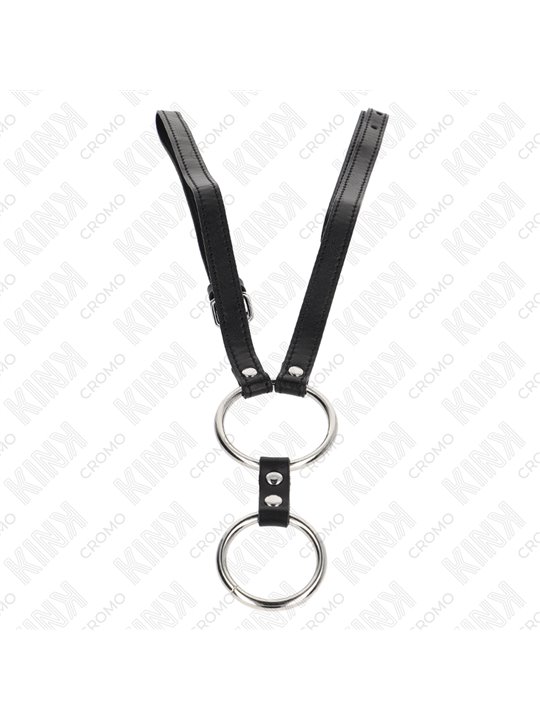 Kink - Doppio Anello Fallico in Metallo con Cinturino in Pelle 112 Cm