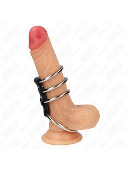 Kink - 4 Anelli fallici in Metallo Collegati con Cinturino in Pelle