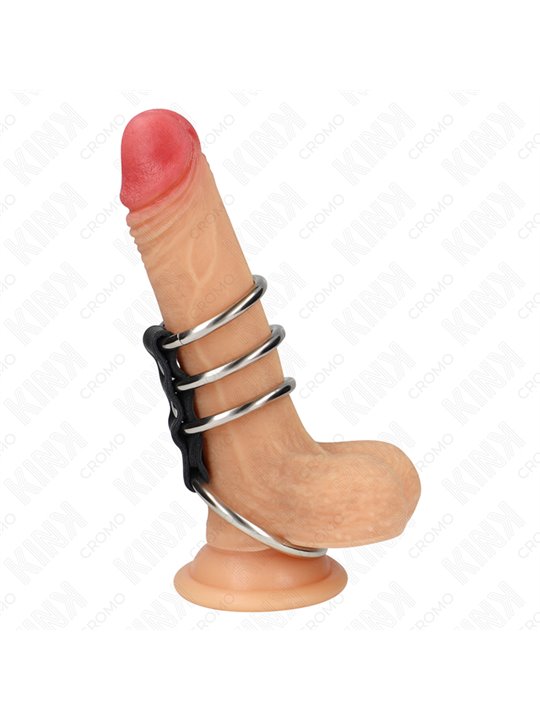 Kink - 4 Metal Cock Rings Connected with Leather Strap
