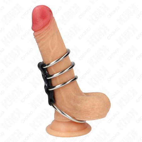 Kink - 4 Metal Cock Rings Connected with Leather Strap