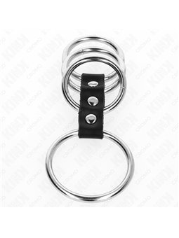 Kink - 4 Metal Cock Rings Connected with Leather Strap
