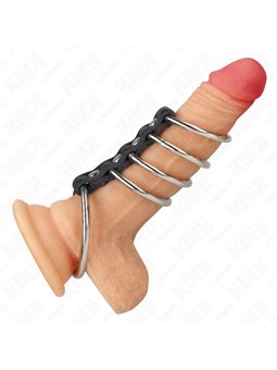 Kink - 5 Metal Cock Rings Connected with Leather Strap