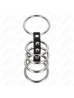 Kink - 5 Metal Cock Rings Connected with Leather Strap