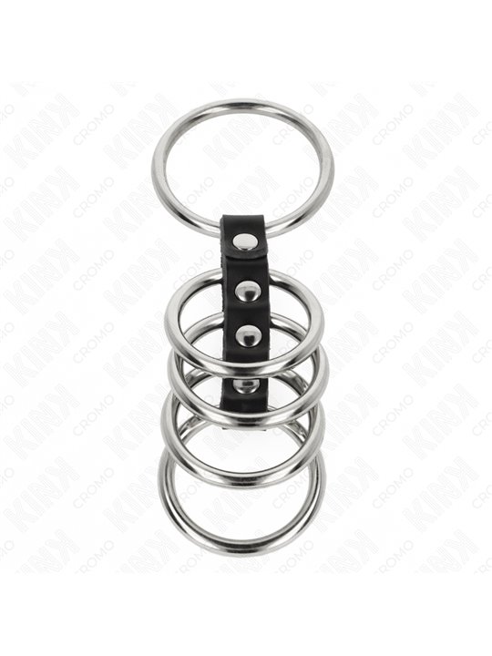 Kink - 5 Metal Cock Rings Connected with Leather Strap