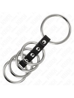 Kink - 5 Anelli Fallici in Metallo Collegati con Cinturino in Pelle