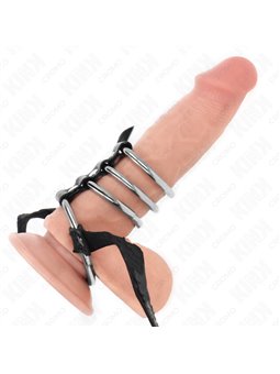 Kink - 4 Anelli fallici in Metallo e Pelle con Guinzaglio 112 Cm
