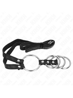 Kink - 4 Anelli fallici in Metallo e Pelle con Guinzaglio 112 Cm