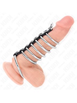 Kink - 7 Anelli fallici in Metallo Collegati con Cinturino in Pelle