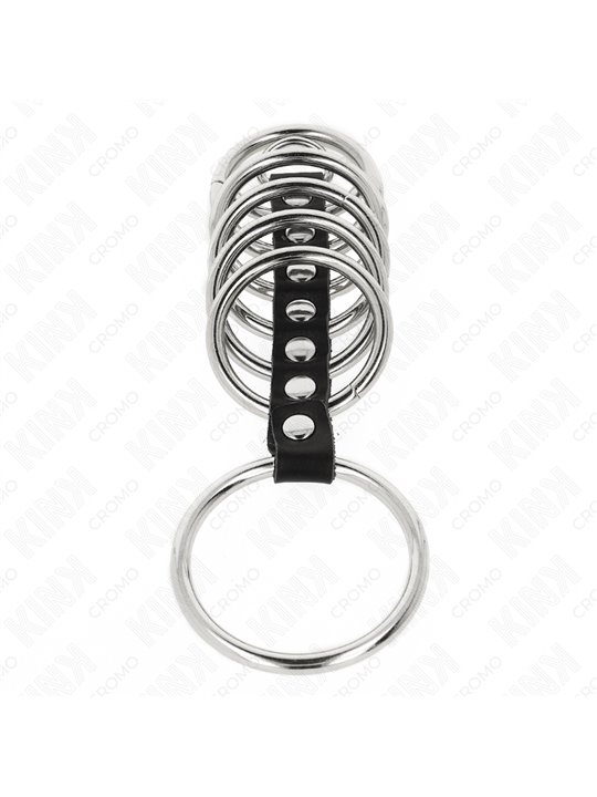 Kink - 7 Metal Cock Rings Connected with Leather Strap
