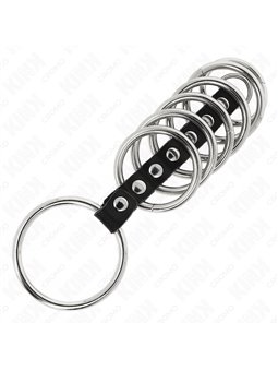 Kink - 7 Anelli fallici in Metallo Collegati con Cinturino in Pelle