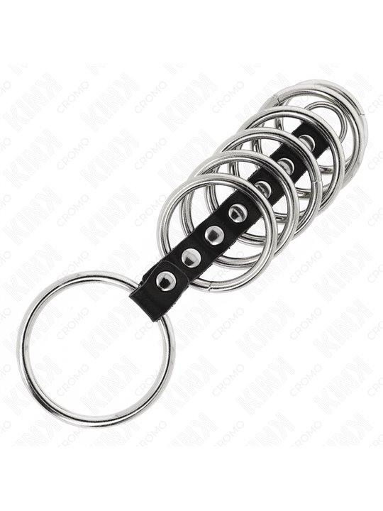 Kink - 7 Metal Cock Rings Connected with Leather Strap