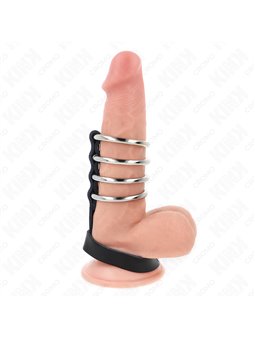 Kink - 4 Metal Cock Rings Connected with Leather Strap