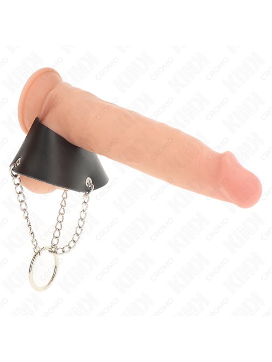 Kink - Double Leather and Metal Cock Ring with Chains Mod 2