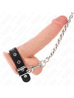Kink - 21.5 x 2 cm Leather Cock Ring with 60 cm Metal Leash
