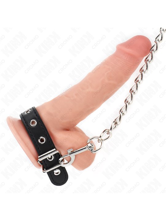 Kink - Anello Fallico in Pelle 21,5x2 Cm con Guinzaglio in Metallo 60 Cm