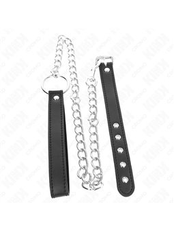 Kink - 21.5 x 2 cm Leather Cock Ring with 60 cm Metal Leash