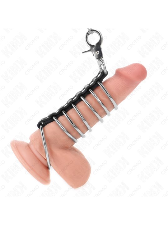 Kink - 7 Anelli Fallici in Metallo con Guinzaglio 100 Cm