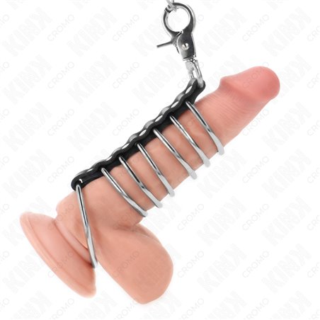 Kink - 7 Metal Cock Rings with 100 cm Leash