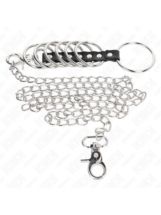 Kink - 7 Metal Cock Rings with 100 cm Leash
