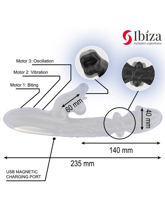 Ibiza - Vibratore Rabbit in Silicone con Effetto Morso e Rotazione